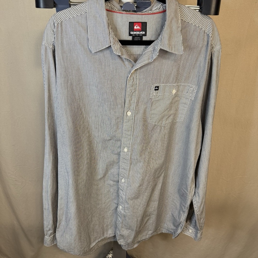 Quicksilver Button Up‎ Shirt Mens 2XL XXL Gray Striped Modern Fit